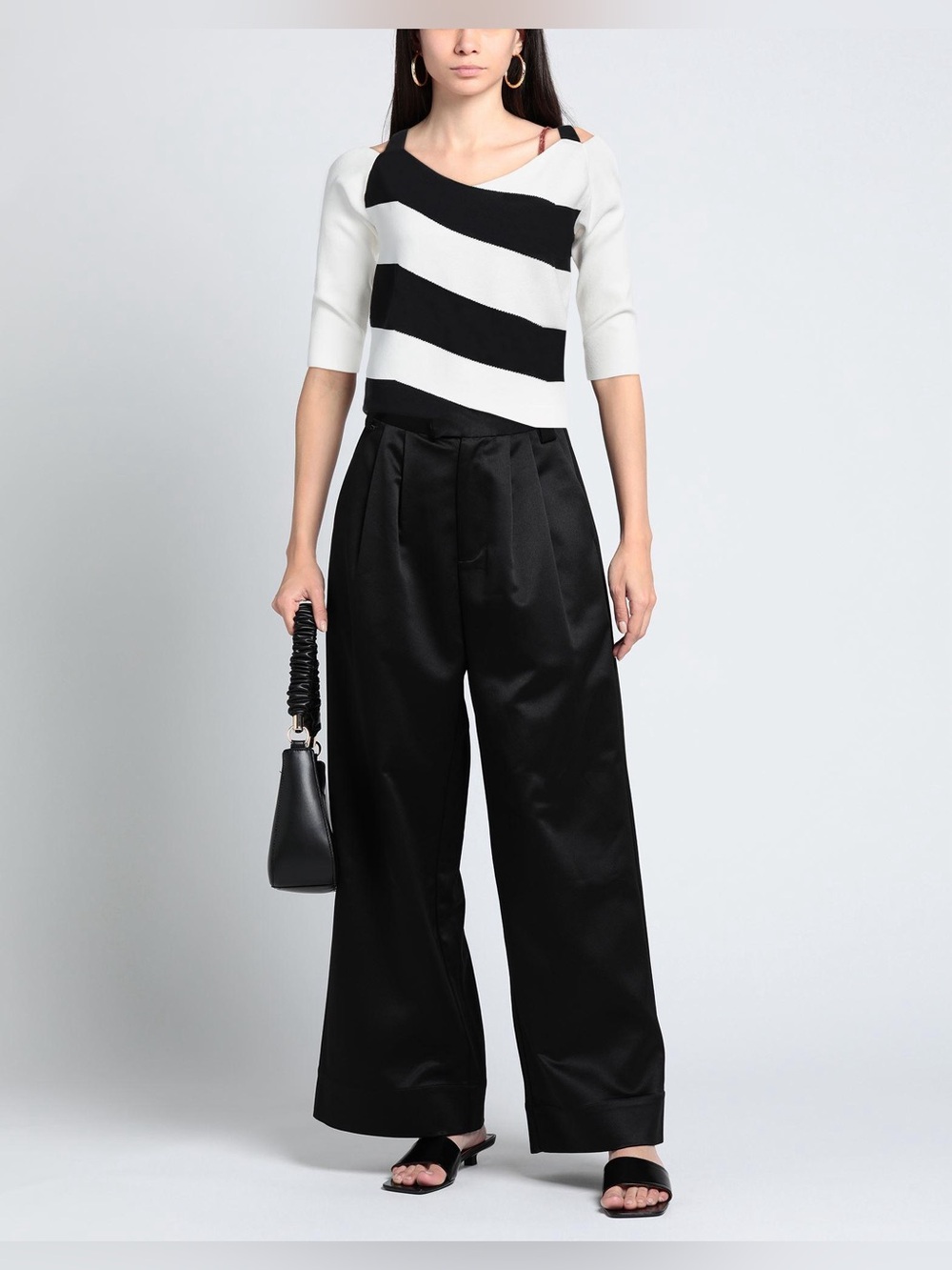 Lafty Lie Knit Black and White Off the Shoulder Top with Ties